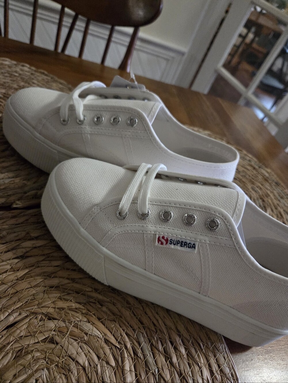Superga White Canvas Platform Sneakers